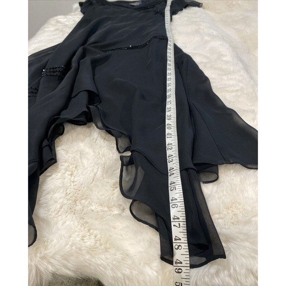Women's Asymmetric Beaded Black Flutter Sleeve Handkerchief Maxi Dress‎ Sz 6 - Picture 10 of 12